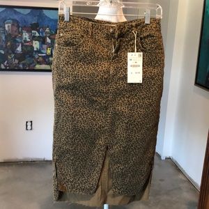Zara z1975 Denim Animal Leopard Print Denim Skirt, Size Medium